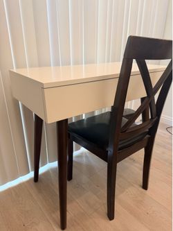 Desk and chair, white with wood legs