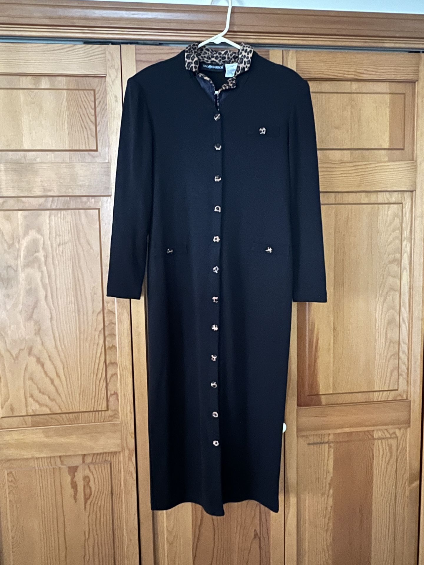 Black and Leopard Maxi Long Sleeve Dress