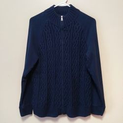 Croft & Barrow navy blue cable knit zip up sweater cardigan size medium 