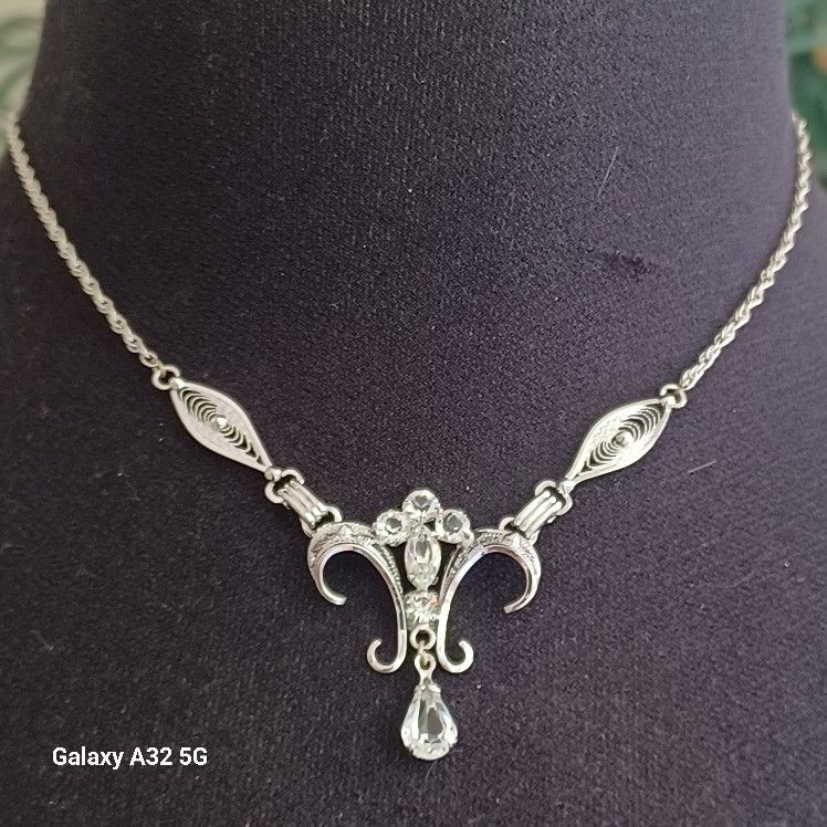 Vintage 1950's DESIGNER ANLEE STERLING SILVER CRYSTALS NECKLACE