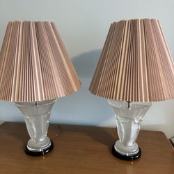 Vintage Vianne France Art Deco Style  table lamps featuring frosted glass bodies adorned with molded female figures and black base - 26” 