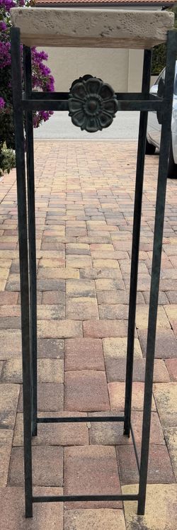 Metal Stand with Stone Top - Decorative Pedestal