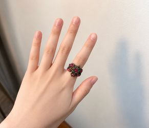 Floral Ring With Pink Crystals