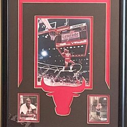 Michael Jordan Signed Photograph Framed Matted W Cards