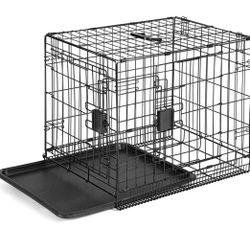 Foldable Metal Wire Dog Crate with Tray, Double Door, 24 Inch