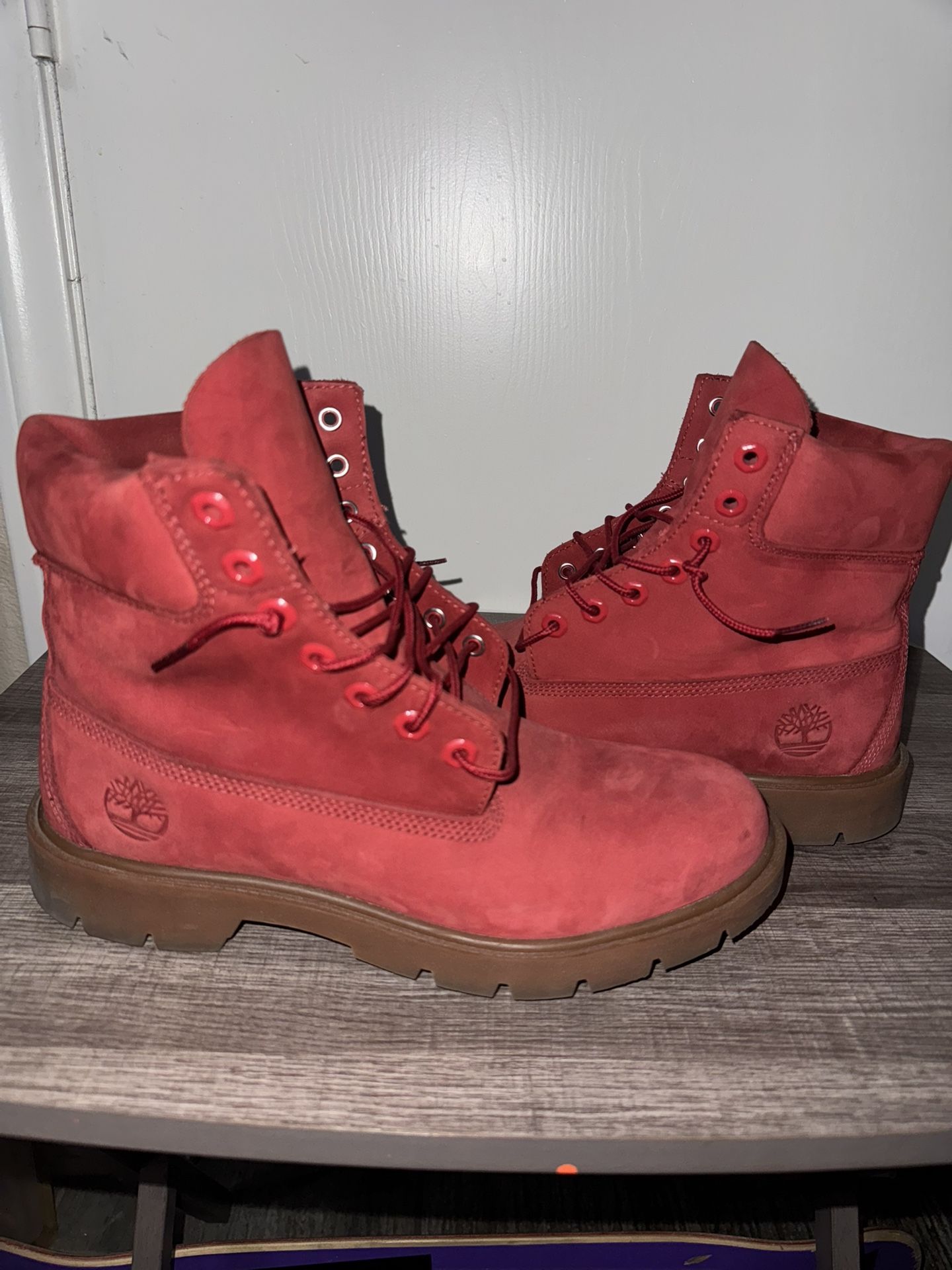 Cherry Red Timberlands (Size 8M)