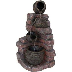 Sunnydaze Crumbling Bricks & Pots Solar Outdoor Water Fountain with Battery 27"