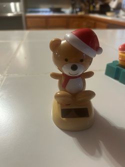 Vtg  FSG Plastic SANTA xmas BEAR SOLAR POWERED Bobble Head Figure TOY