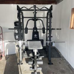 Vesta Fitness Smith Machine 2001 w/Bench Attachment | 230lb Bumpers Weights | 7ft Olympic Bar | Fitness | Gym Equipment | FREE DELIVERY 🚚 
