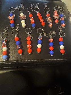 Patriotic Beaded Keychains – Red White Blue Keychains – USA Style – Choose Design
