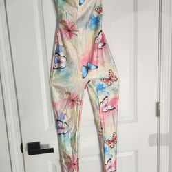 Fashion Nova Pastel Butterfly Print Jumpsuit – Strapless Stretch One-Piece