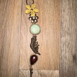 Lucky Brand Mixed Metal & Faux Turquoise Floral Leaf Bracelet 7.5" Toggle