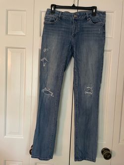 WHBM Light Wash Distressed Straight Leg Jeans
