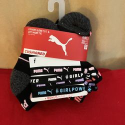 Puma  8PK Girls Low Cut Socks with Bonus Hair Tie Set