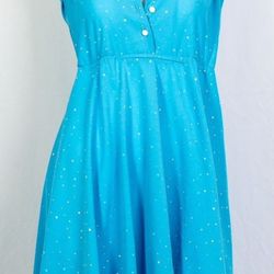 Vintage 60s Blue sky with white speckles summer shift dress sz S