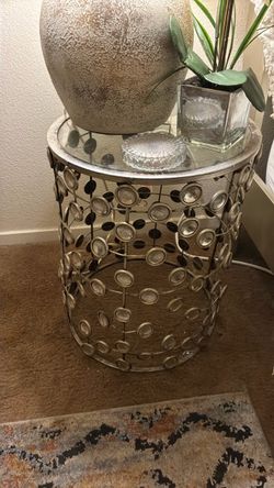 Drum side table metal & glass