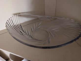 Crystal heavy embossed curved fruit serving platter cornucopia harvest  style