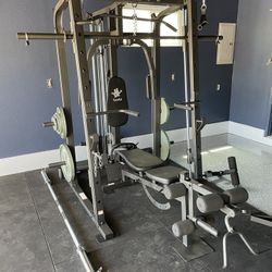 Vesta Fitness Smith Machine 1001 w/Bench Attachment | 245lb Cast Iron Olympic Weights | 7ft Olympic Bar | Fitness | Gym Equipment | FREE DELIVERY 🚚 