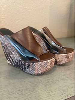 Brown Clear Strap Platform Wedge Slide Sandals Size 37 (US 6.5–7)