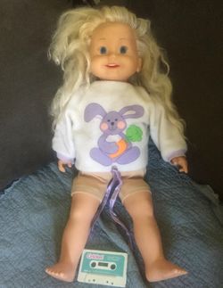 Vintage Playmates Cricket 25" Talking Doll* 1 Cassettes Tested Working VGC