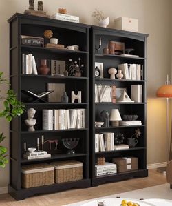 76” H,6-Tier Wooden Bookshelf, Bookshelf with Storage, Floor Standing Modern Style Display Bookcase , Black(2pcs)