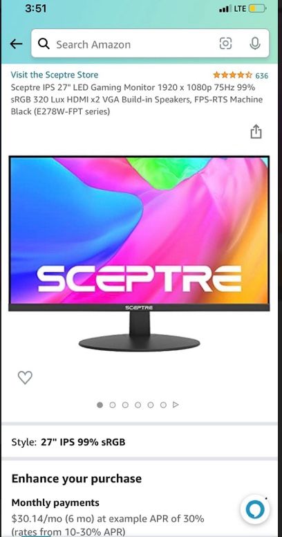 Sceptre IPS 27" LED Gaming Monitor 1920 x 1080p 75Hz 99% sRGB 320 Lux HDMI x2 VGA Build-in Speakers, FPS-RTS Machine Black (E278W-FPT series)