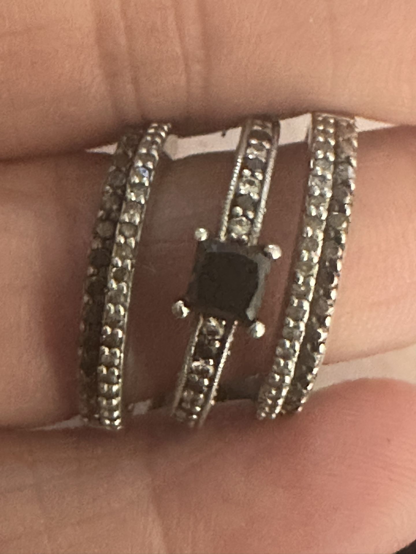 1 1/2 Carat Total Weight Engagement, Ring And Wedding Band Trio Sterling Silver Size 7