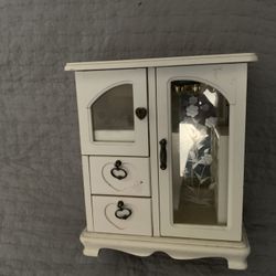 Antique Wood And Glass Painted Storage Drawers Ring Necklace Holder Jewelry Box 