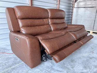 Rhodes Leather Power Reclining Sofa, Brown