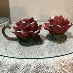 Vintage Rose Candle Holders (pair)