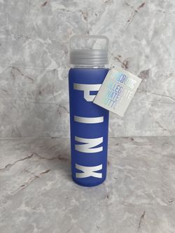 VS Pink Glass Collegiate Water Bottle Silicon Blue Twist Cap  20 Oz.
