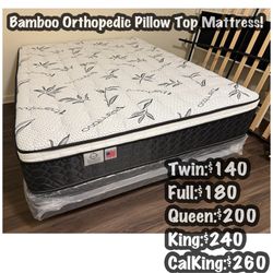 Queen Bamboo Orthopedic Pillow Top Mattress!