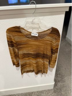 Dino Plus Brown Abstract Print 3/4 Sleeve Blouse