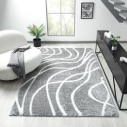 8’x10’ Gray White Shaggy Rug 