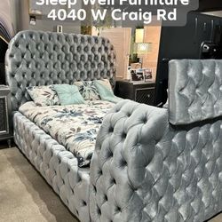  🌟Queen, King Light Up Fireplace TV Pop Up Bed Frame 💥 Furniture Sectionals Avail