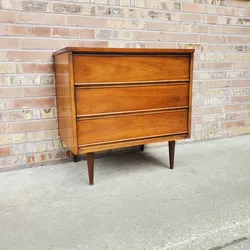 Mid Century Modern Dixie Walnut 3 Drawer Lowboy Dresser or Credenza Vintage