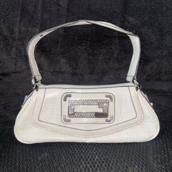 White Guess Purse With Bedazzled Emblem 