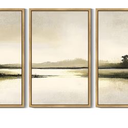 Drsoum Vintage Black Gray Abstract Laker Landscape Wall Art Framed Brown Tan Neutral Prints Minimalist Modern Rustic Artwork Bedroom Living Room Ready