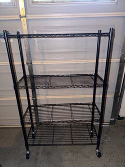 4-Tier Black Wire Shelving Unit with Casters