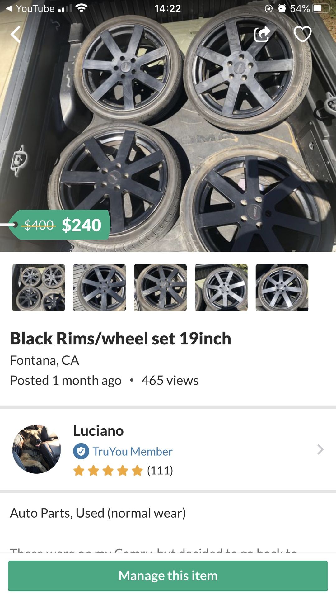 19 inch Black rims set