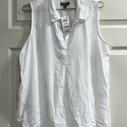 Style & Co Women's Sleeveless Linen Blend Bright White Blouse - Size Large - NWT