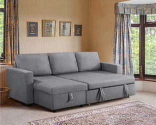 Gray microfiber sectional sleeper sofa couch pull out bed