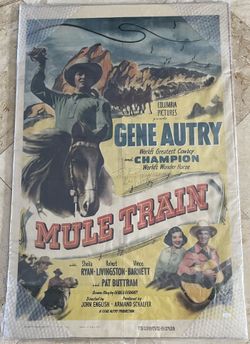 Mule Train Vintage ~1950 Movie Poster Starring GENE AUTRY + Signed by Pat Buttram (JSA)