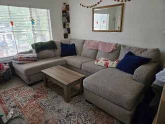 Gray fabric double chaise sectional sofa couch