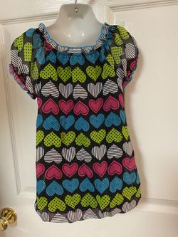 Tempted girls size 5 dress/ tunic black with red blue striped hearts