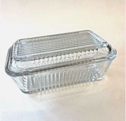 Vintage Ribbed Glass Butter Dish With Lid