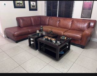 Genuine Brown Leather Sectional Sofa