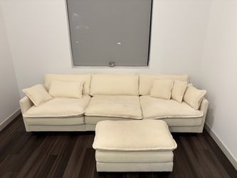 Cream Sofa with Ottoman + Pillows