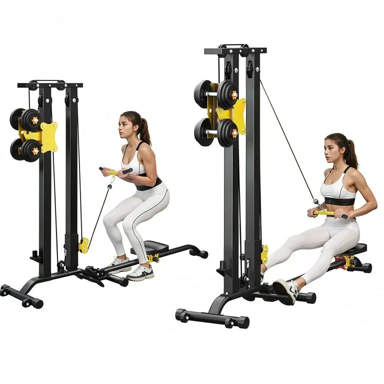 Soges LAT Pull Down Machine Low Row Cable Multifunctional Foldable Fitness Exercise Machine Full-Body Workout Strength Training Bar Machine