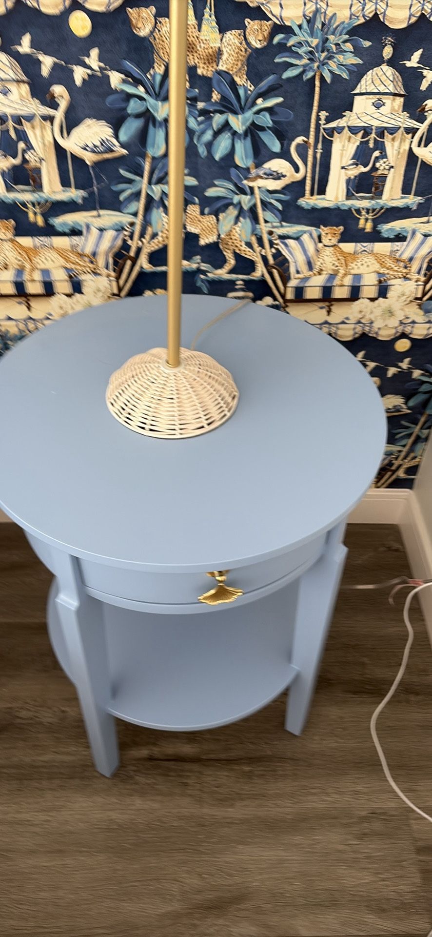 Lilian August Blue round Nightstand End Table Side Table